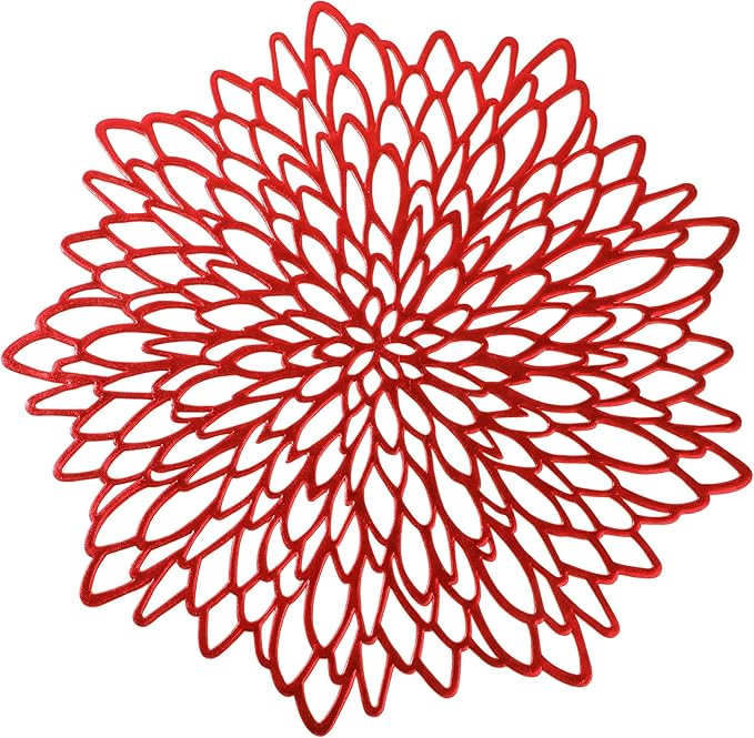 Snowkingdom Red Placemats Pressed Vinyl Metallic Shiny Floral Dinning Mats Round Leaf Table Decoration for Halloween Mother's Day Valentine Weddings Mother's Day Christmas Holiday Celebrations 18 Pack