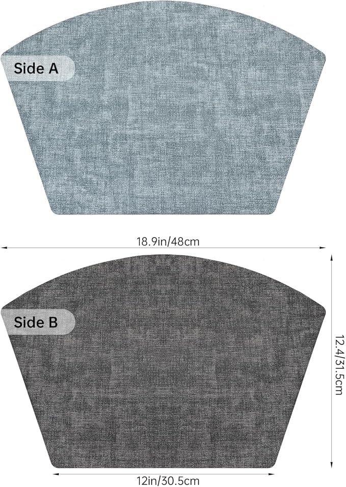 Round Table Placemats Set of 6, Dual-Sided Wedge Shape Faux Leather Table Mats, Washable Wipeable Heat Resistant Place Mats for Outdoor Indoor, Blue Gray