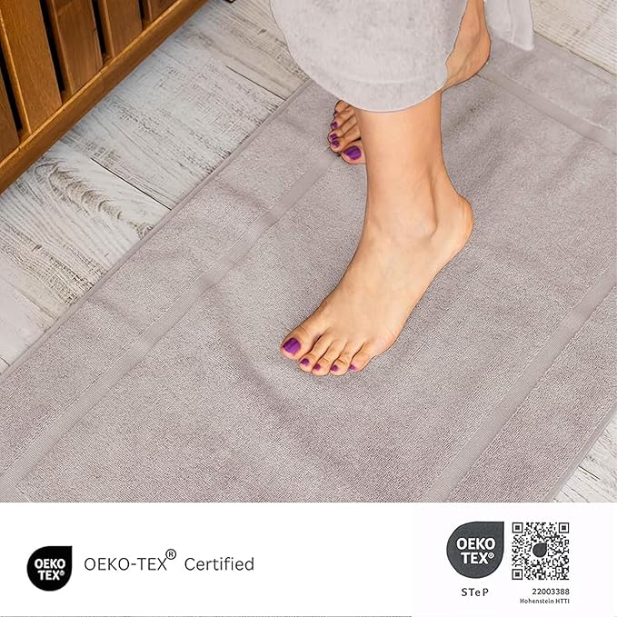 SALBAKOS 100% Turkish Cotton Bath Mat Towel Set of 2 Piece | 20x34 in Large Bath Mats | Luxury Hotel Quality, Thick, Absorbent, Quick Dry Bathmats for Bathroom & Toilet (Stone, 2 Bath Mats)