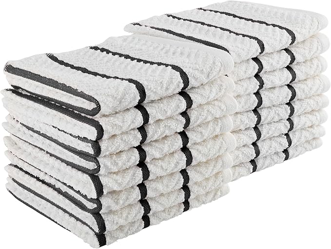 Dish Cloths 16-Pack - 12x12 Dish Cloths for Washing Dishes, Scrubbing, Drying and Everyday Messes - Soft and Absorbent Cotton Kitchen Towels - Kitchen Towels and Dishcloths Sets by Lavish Home (Black)