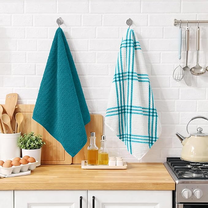 RIVERSIDE Pack of 12 Premium Kitchen Towels 16 x 26 Inches, 100% Cotton Kitchen Hand Towels, Super Soft and Highly Absorbent Dish Towels for Kitchen (Teal)