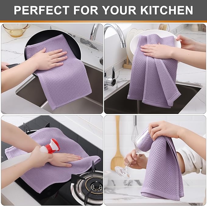 Kitinjoy 100% Cotton Waffle Weave Kitchen Hand Towels (13 X 28 Inches, Lavender), 8-Pack Super Soft and Absorbent Dish Towel for Drying Dishes