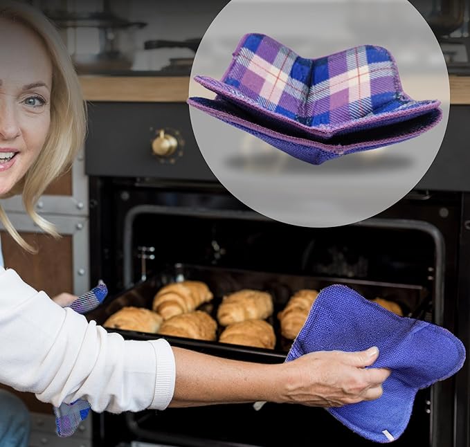 Set of 2 Purple with White Microwave Bowl Cloth Hot Pads - Multipurpose Heat Resistant Plate Holders - Hot Pads for Bouillon Cups - Pot Holder Microwavable Bowl Cozies for Food
