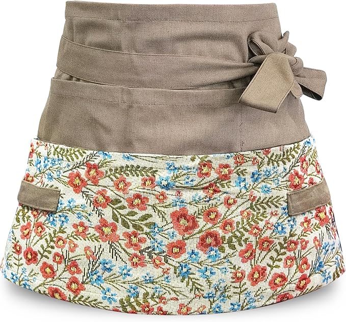 Garden Apron for Woman, Serve Apron Cute, Flora Half Apron with 8 Pockets, Valentines Gift for Mom Wife Girlfriend