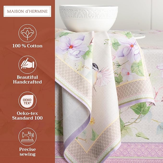 Maison d' Hermine Cloth Napkins Set of 4 100% Cotton Everyday Reusable Square Napkins Cloth Washable Dinner Wedding Restaurant Gifts for Mothers Day Spring/Summer (Magnolia Mornings, 20" x 20")