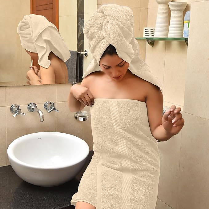 HERCULEAN Premium Bath Towels 24 x 48 Pack of 6 | Quick Dry and Highly Absorbent | 100% Cotton Terry Towels for Bathroom - Perfect for Shower - Pool and Spa - Luxury Soft Towels - Beige