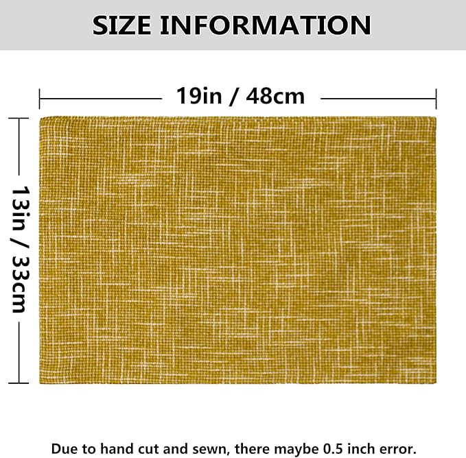 Kevin Textile Table Mats Set of 4 Heat Resistant Washable Placemats for Parties Buffet Dinner, 13 x 19 inches, Honey Yellow