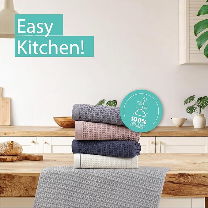 Kitchen Towels and Dishcloths Sets, 14 X 14 Inches, Absorbent Dish Towels for Kitchen, Microfiber Cleaning Cloth, Dish Cloths for Washing Dishes, Waffle Kitchen Towels (Multicolored)