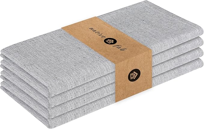 Native Fab Solid Cloth Napkin Set of 4, 100% Chambray Cotton, Washable, Reusable Dinner Cloth Napkin 17x17 inches, Table Decor Napkins for Dinner, Events, Grey