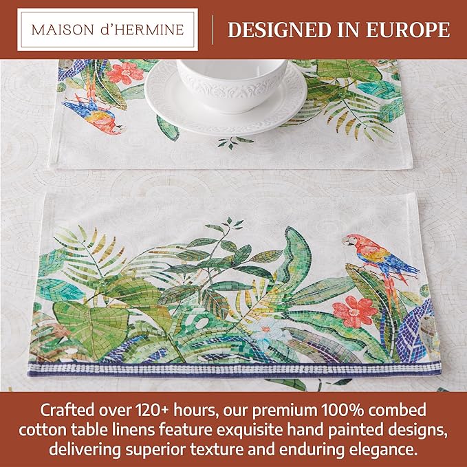 Maison d' Hermine Placemats 100% Combed Cotton Premium Set of 4 Dinner Placemat, Decorative Washable Cloth Placemat, Dining, Buffet Parties & Camping - Mosaic (13"x19")