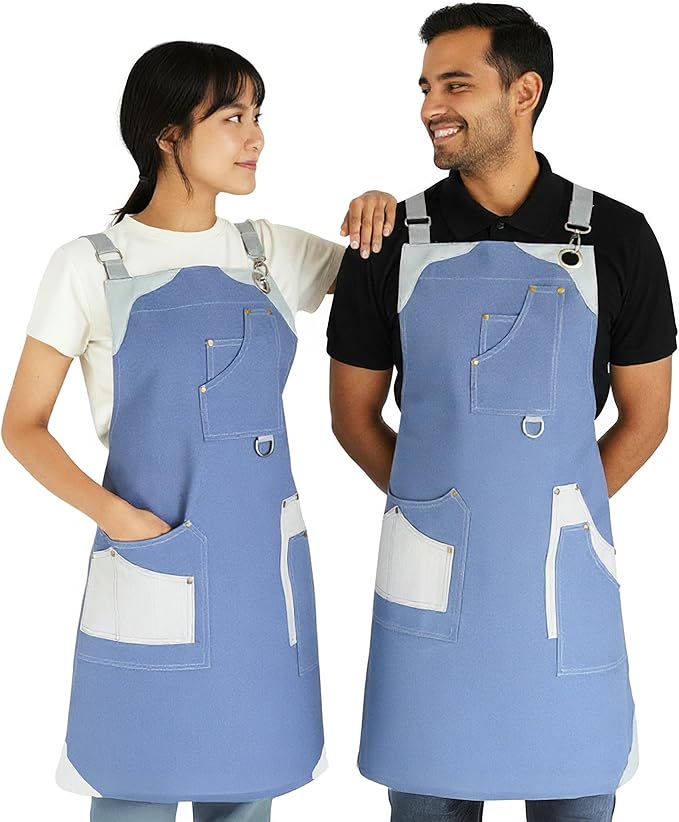 Professional Work Apron for Men & Women – 100% Cotton with waterproof Membrane, Cross Back Straps