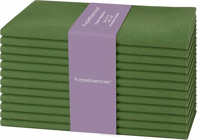 PurpleEssences Set of 12 Cloth Dinner Napkins 100% Cotton 18x18 Inch - Soft Durable Washable - Ideal for Farmhouse Party Spring Easter Summer - Perfect Everyday Use Table Linen - Sage Green