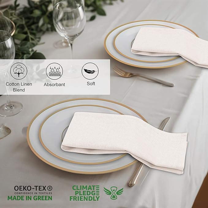 Ruvanti Linen Napkins Set of 12, 18x18 Cloth Napkins, Cotton Linen Blend Napkins Cloth Washable, Soft, Reusable Dinner Napkins for Wedding, Parties, Christmas, Thanksgiving, Everyday Use - Ivory
