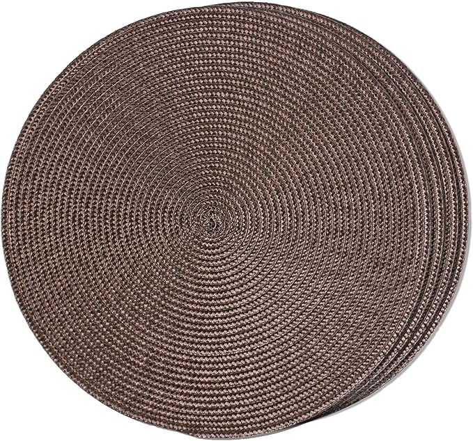 FunWheat Round Braided Placemats Set of 4 Table Mats for Dining Tables Woven Washable Non-Slip Place mats 15inch (Brown, 4pcs)