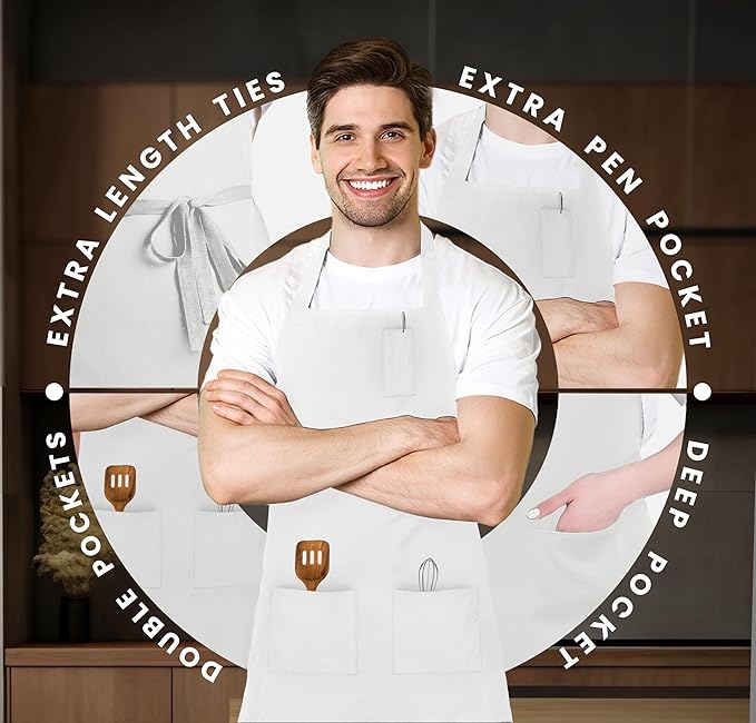 Avalon Kitchen Aprons for Men - 100% Polyester Chef Apron Women with Extra Long Ties - Cooking Aprons for Women & Mens Apron