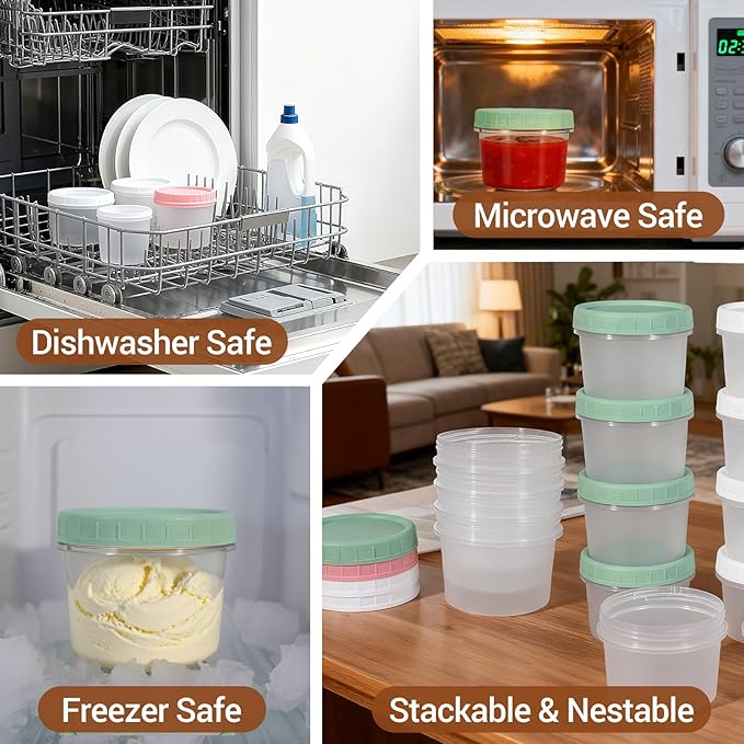 DEMORA 6 oz Small Plastic Containers with Twist on Lids [20 Sets], Stackable Little Food Storage Containers for Snack Lunch Meal Prep Salad Dressings, Freezer/Microwave/Dishwasher Safe, BPA Free
