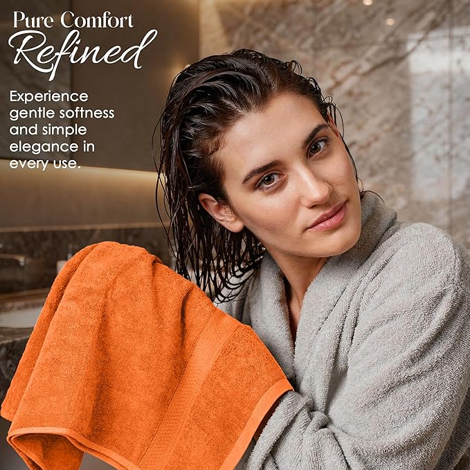 RIVERSIDE Luxury 6 Piece Towel Set, 2 Bath Towels, 2 Hand Towel, 2 Wash Cloths, 100% Cotton, 600 GSM Hotel Quality, Soft, Highly Absorbent Towels for Bathroom, Orange Towel Sets