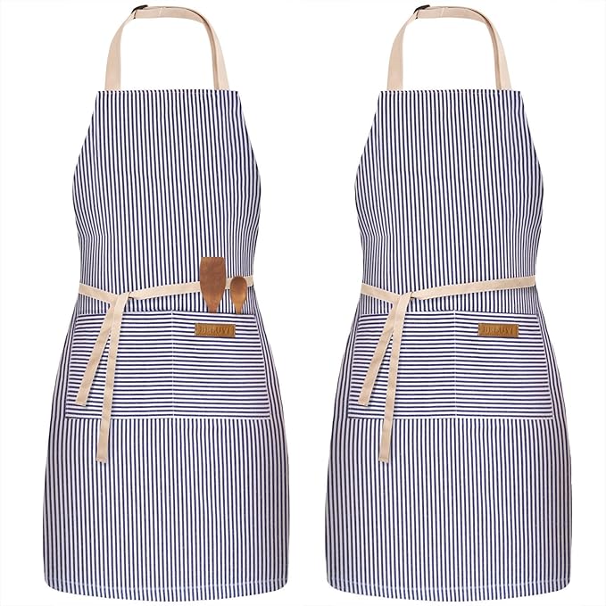 BeLuyi 2 Pack Adjustable Bib Apron with 2 Pockets Chef Cooking Kitchen Restaurant Aprons for Women Men