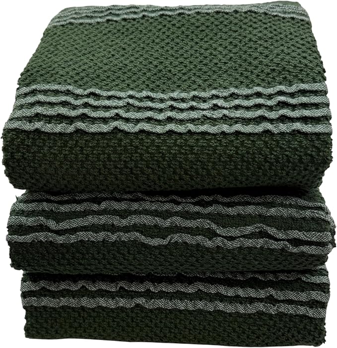 Serafina Home Dark Forest Green Kitchen Hand Dish Towels: Oversized 18" x 28",100% Cotton Soft Absorbent Dish Cloths for Cleaning Drying Set of 3 Multipurpose for Everyday Use