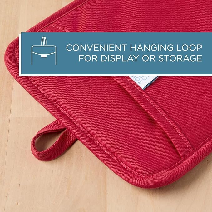 Town & Country Basics Basketweave Soft Silicone Pot Holder 2-Pack Set, Heat Resistant up to 500F, Flexible Silicone, Non-Slip Grip, Red, 7.5"x10"