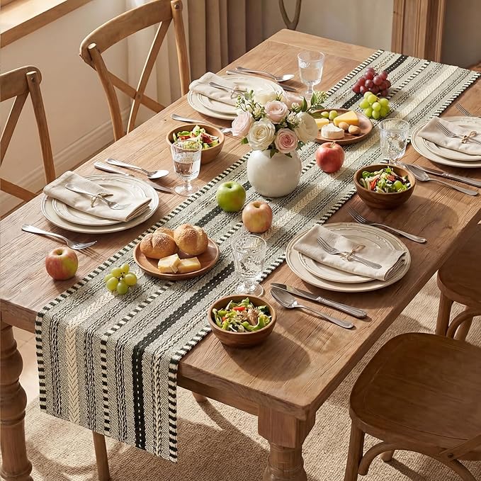 Artoid Mode Black Farmhouse Woven Table Runner, Seasonal Holiday Rustic Kitchen Dining Table Decoration for Home Party Decor 12x36 Inch
