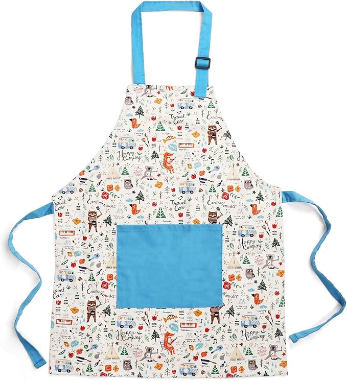 Jennice House Kids Apron and Chef Hat Set, Cute Children Baking Aprons for Cooking Baby Baking Aprons