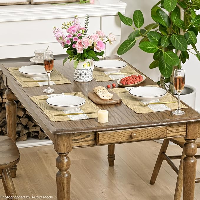 Artoid Mode Burlap Brown Farmhouse Rustic Placemats Set of 4,12x18 Inch Seasonal Hollow Table Mats Party Kitchen Dining Decoration