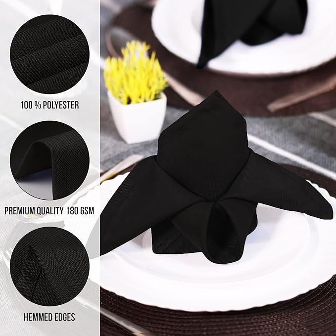 Utopia Home Black Cloth Napkins (12 Pack, 17x17 Inches), Ideal Dinner Napkins for Party, Wedding and Lunch/Dinner