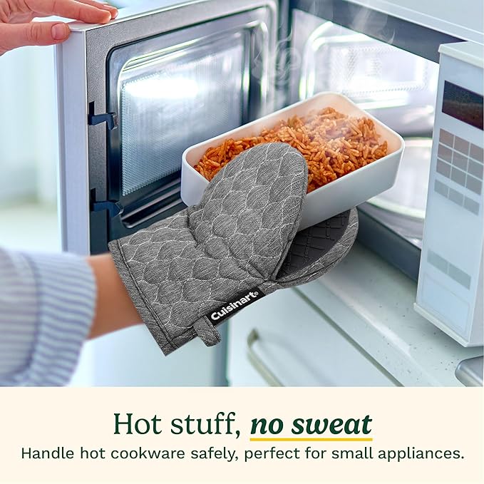 Cuisinart ShieldPro Silicone Oven Mitts – 5” x 8.5” Heat-Resistant Mini Kitchen Mitts for Oven with Non-Slip 100% Silicone Palm, Cotton Filling, and Hanging Loop (Black)