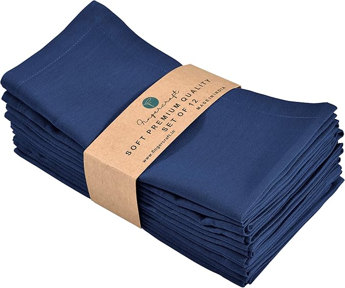 Cloth Napkins Dinner Washable Set of 4 in Cotton Linen Fabric Premium Quality, Mitered Corners for Reusable Every Day Use Pre Shrunk and Good Absorbency Christmas Cloth Napkins (Pack of 4, Navy)