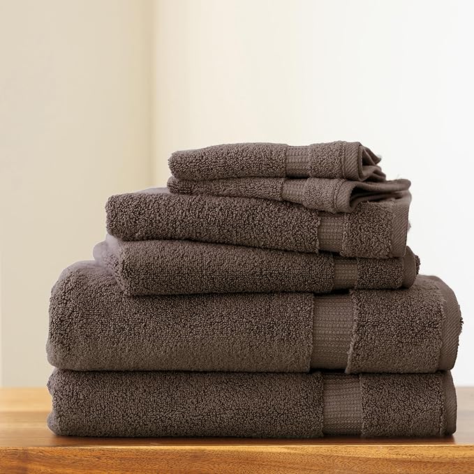 SALBAKOS 100% Turkish Cotton 6-Piece Towel Set | Premium Quality Hotel & Spa Collection | Soft, Super Absorbent 2 Washcloth, 2 Hand, 2 Bath Towel Sets | Made in Turkey (Chocolate, 6 Piece Towel Set)