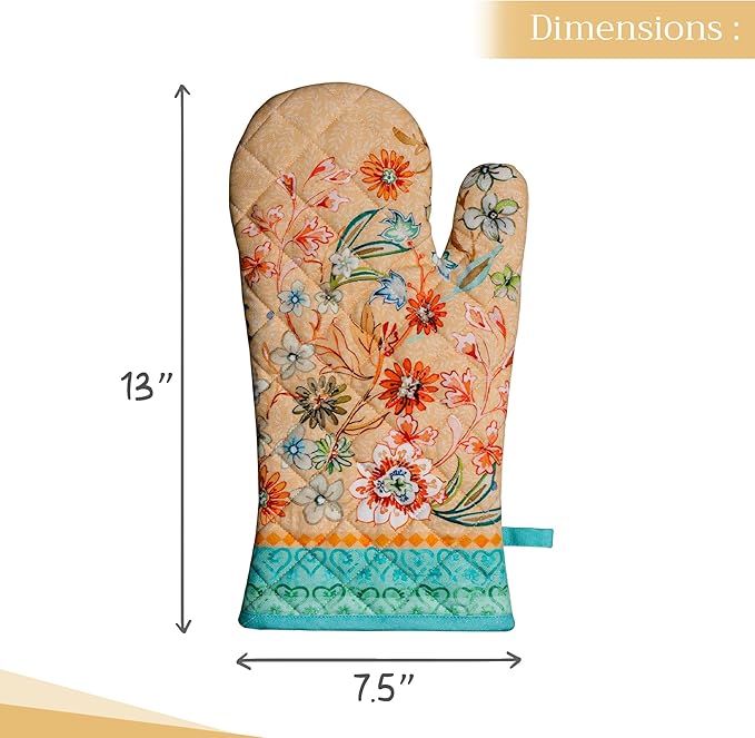 Maison d'Hermine Oven Gloves 100% Cotton Oven Mitt 7" x 13" with Loop Heat Resistant BBQ Cooking Gloves Baking Grilling Gifts for Mothers Day Spring/Summer (Pack of 1, Luxury Loft - Peach)