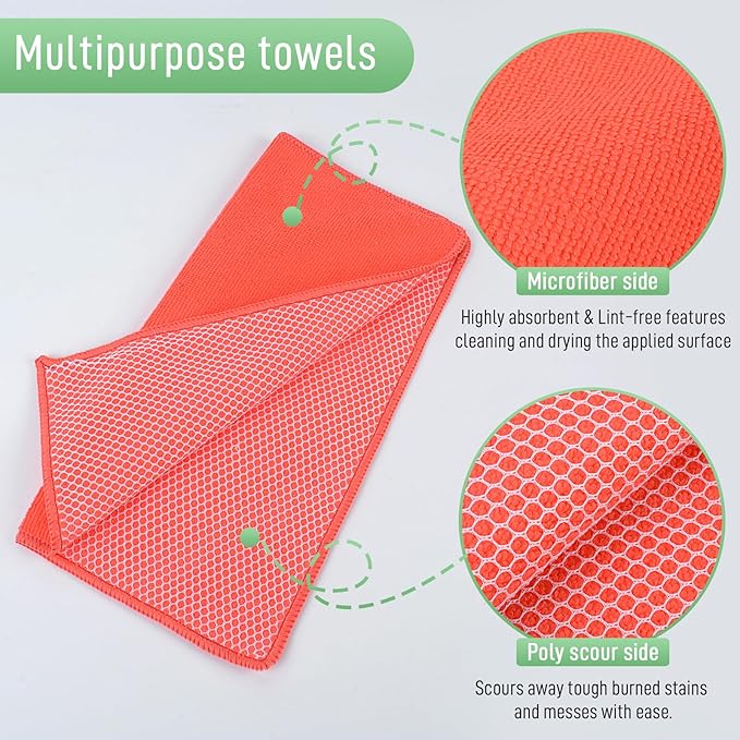SINLAND Microfiber Dish Cloth for Washing Dishes Dish Washing Rags Best Kitchen Washcloth Cleaning Cloths Wash Cloths with Poly Scour Side 12Inchx12Inch 10 Pack Red