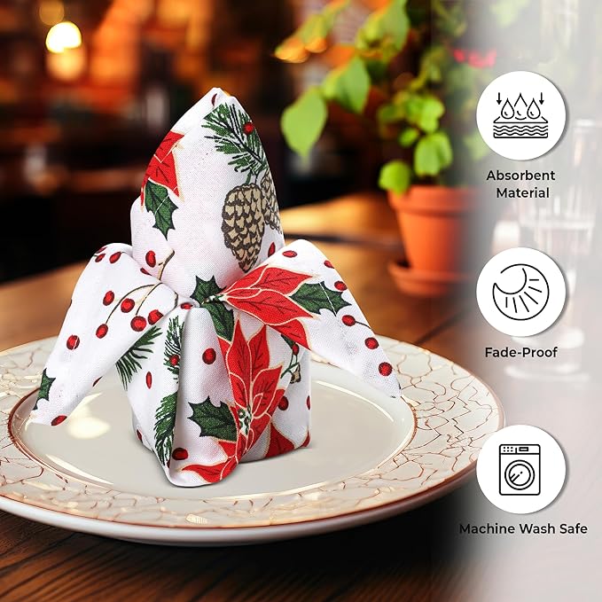 Urban Villa Cloth Napkins Set of 12(20x20)100% Cotton Dinner Napkins Cloth Washable Soft Durable Reusable Absorbent Napkins Ideal for Farmhouse Parties Hotel Lunch Restaurant Dinner Napkins-Pine Cone