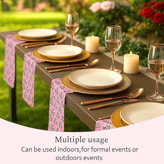 CPC Poppy Pink Indian Block Print Cotton Cloth Napkins Set of 4, 18x18 Reusable Everyday Napkins, Soft, Absorbent, Floral Dinner Napkin, Holiday, Party Gift, Spring,Mother's Day