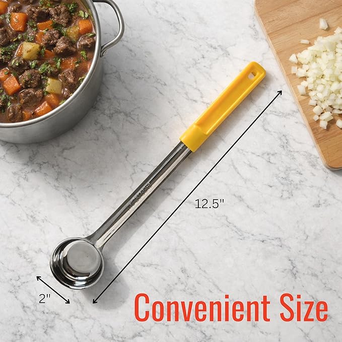 1 Ounce Solid Stainless Steel Portion Control Ladle Spoon for Measuring and Serving; Commercial Grade Serving Scoops [Pack of 12]