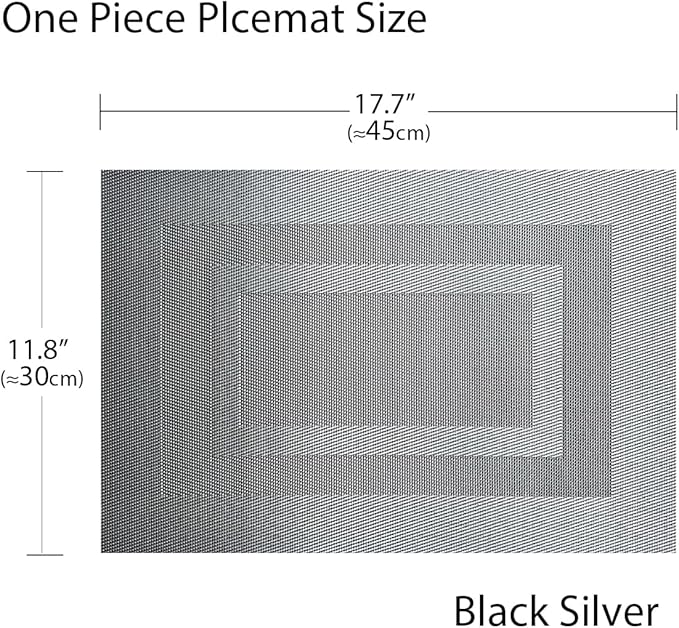 PIGCHCY Placemats - Heat Resistant, Washable Woven Table Mats - Durable Vinyl - Set of 4 (Silver Black)