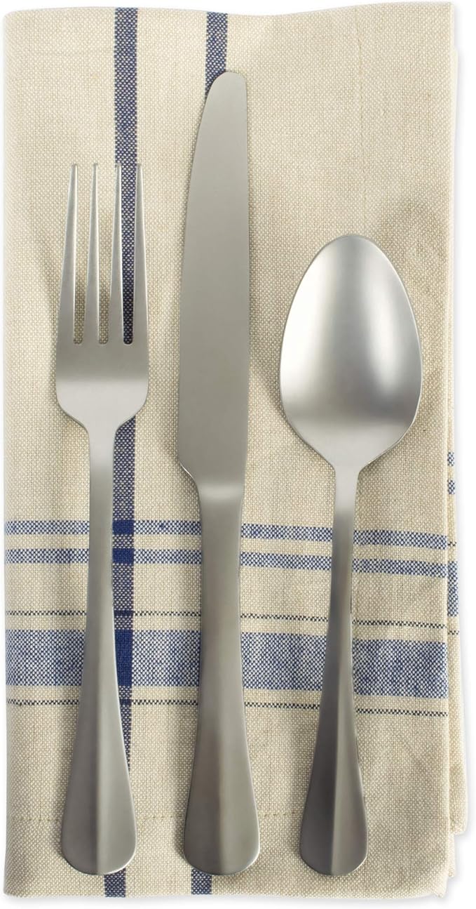 DII French Stripe Tabletop Collection Farmhouse Style Dining Table Linen Napkin Set, 20x20, Taupe/Blue, 6 Piece