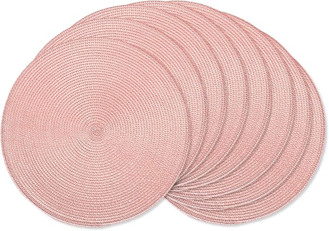 AHHFSMEI Round Placemats Set of 8 Heat Resistant Washable Non-Slip Woven Braided Table Mats for Dining Table Kitchen & Home Decor (Pink,8)