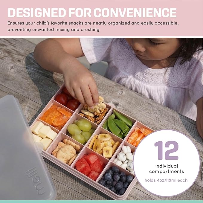 melii Snackle Box – 12-Compartment Divided Snack Container, BPA-Free Food Storage, Removable Dividers, Perfect for Kids Snacks, Arts & Crafts, Beads, and Kitchen Organization (Sage)