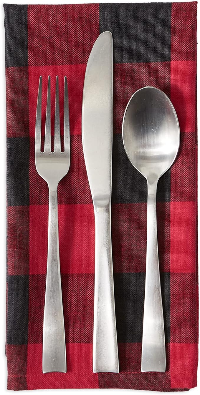 DII Buffalo Check Collection, Classic Farmhouse Cloth Napkin Set, 20x20, Red & Black, 6 Piece