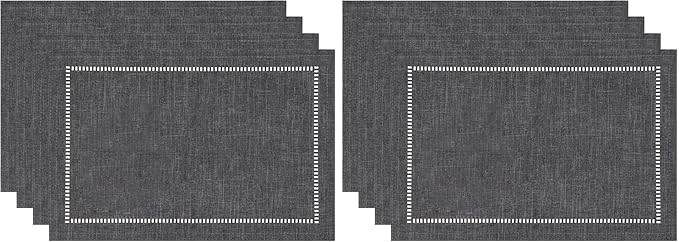 Tosewever Set of 4 Decorative Linen Placemats 12 x 18 Inches, Farmhouse Style Table Mats for Everyday Dining Wedding Party Holiday Home Decor (4 Pieces 12 x 18”, Grey/Straight) (Pack of 2)