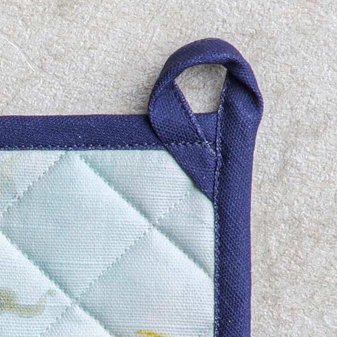 Maison d' Hermine Pot Holders 100% Cotton Heat Resistant Potholders 8" x 8" Hot Pads with Loop Cooking Baking Gifts for Mothers Day Handling Hot Pans Spring/Summer (Pack of 1, Lazy Summer Days)