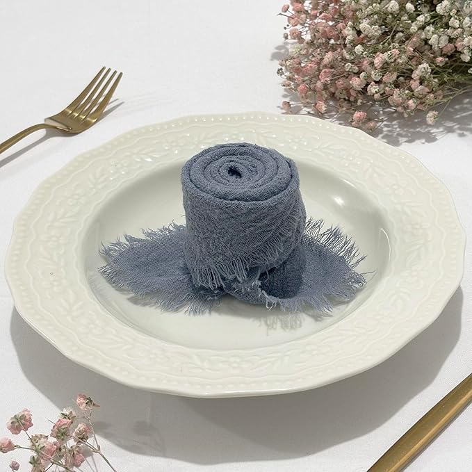 24Pack Dusty Blue Cloth Napkins 17x17Inch Dusty Blue Napkins Cloth with Fringe Soft Cotton Cloth Napkins Washable Rustic Dinner Napkins Cloth for Wedding Party Dinner Table