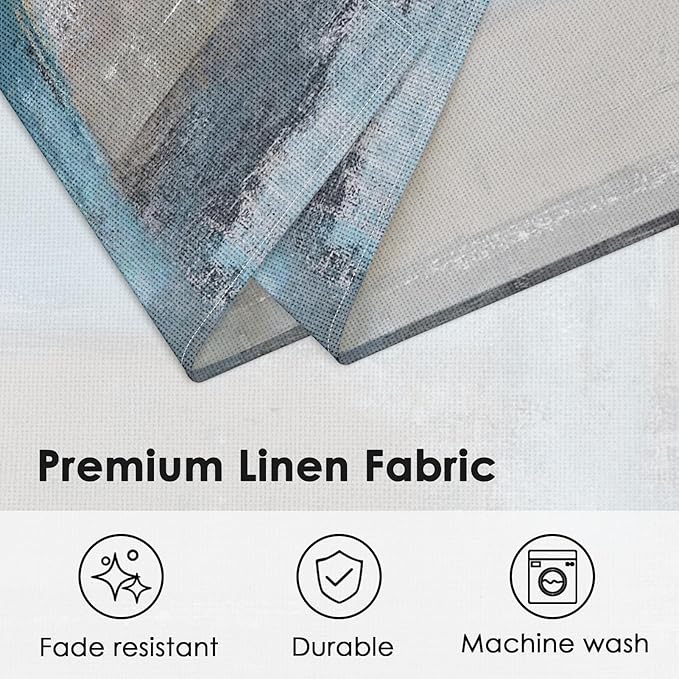 Emvency Farmhouse Placemats Set of 6, Modern Coastal Teal Blue 12x18 Inch Linen Rectangular Place Abstract Gray Table Mats for Indoors & Outdoor Home Party Kitchen Dining Decoration