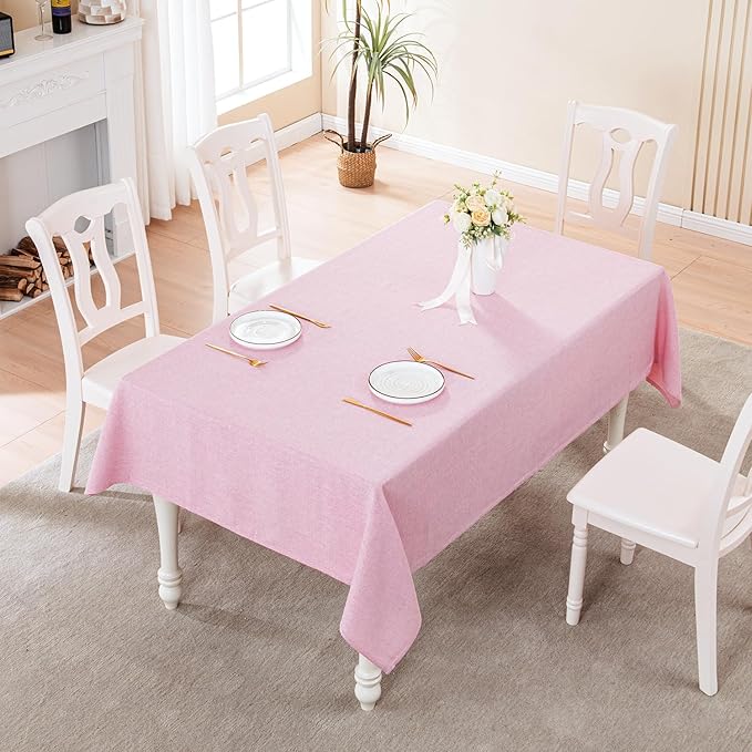 BALCONY & FALCON Rectangle Tablecloth Washable Wrinkle Resistant Water Proof Table Cloth Decorative Fabric Tablecloths for Valentines Day Dining Party Kitchen Wedding Outdoor Use (Light Pink, 57x118)