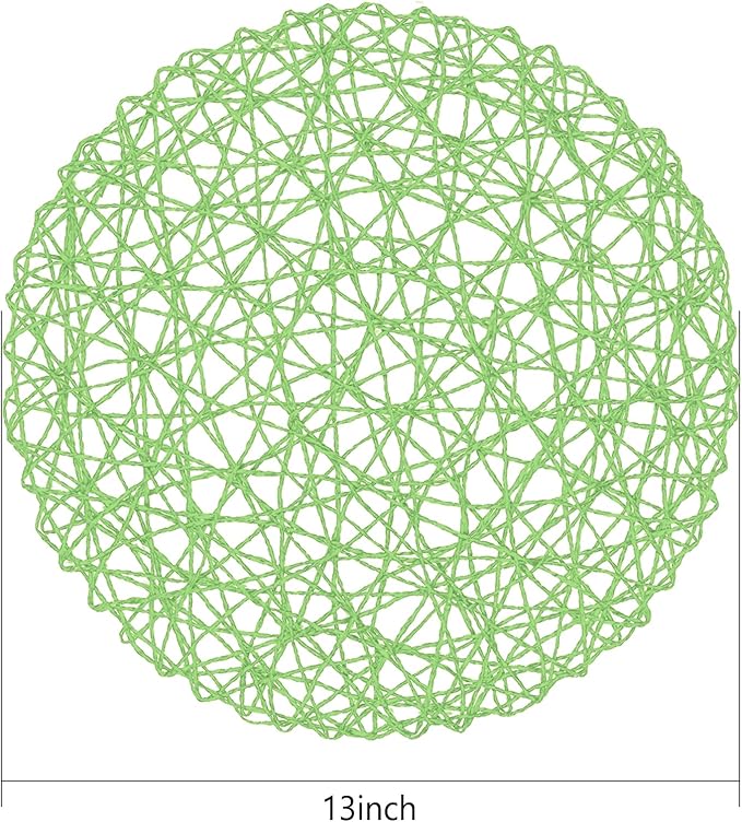 AHHFSMEI Paper Braided Round Placemats Set of 6 Natural Non-Slip Heat Resistant Table Mats for Dining Tables Woven Indoor Outdoor Place mats(Light Green)