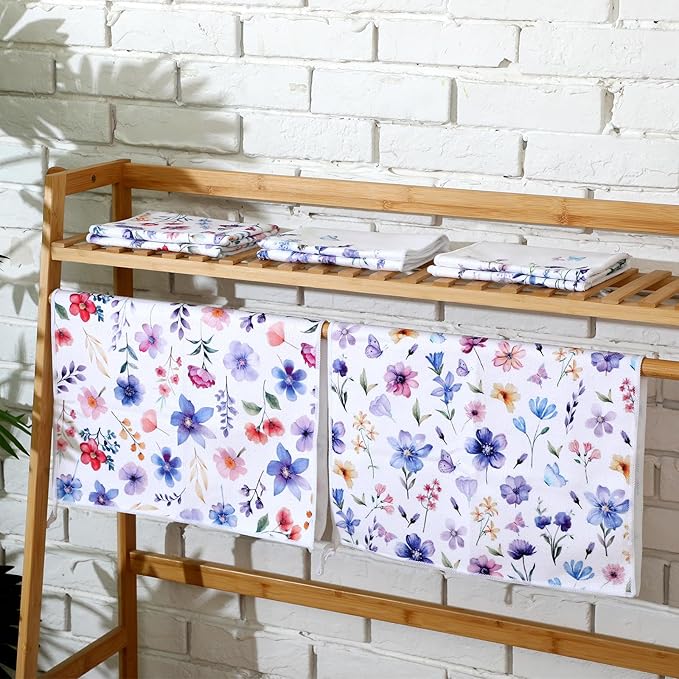 Oudain 6 Pcs Spring Lavender Kitchen Towel Set Decor Purple Floral Hand Dish Towels Decorative 18x24 Inch Wildflower Butterfly Tea Cloths for Housewife Gift Spring Easter Bathroom Kitchen Accessories