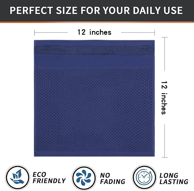 Homaxy 100% Cotton Dish Cloths, 6 Pack - 12 x 12 Inches, Waffle Weave Super Soft and Absorbent Dish Towels Quick Drying Dishcloths, Navy Blue