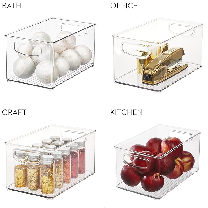 iDesign Stackable Clear Plastic Bin - Kitchen Organizers and Storage for Fridge and Pantry, 4-Pack